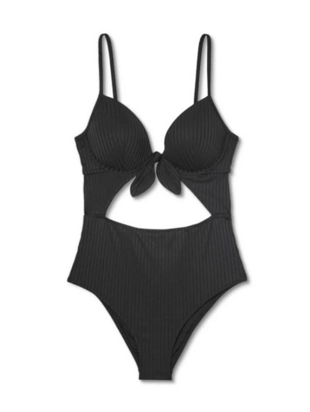 Shade & Shore Black Tie Front Cut Out One Piece Swim Suit